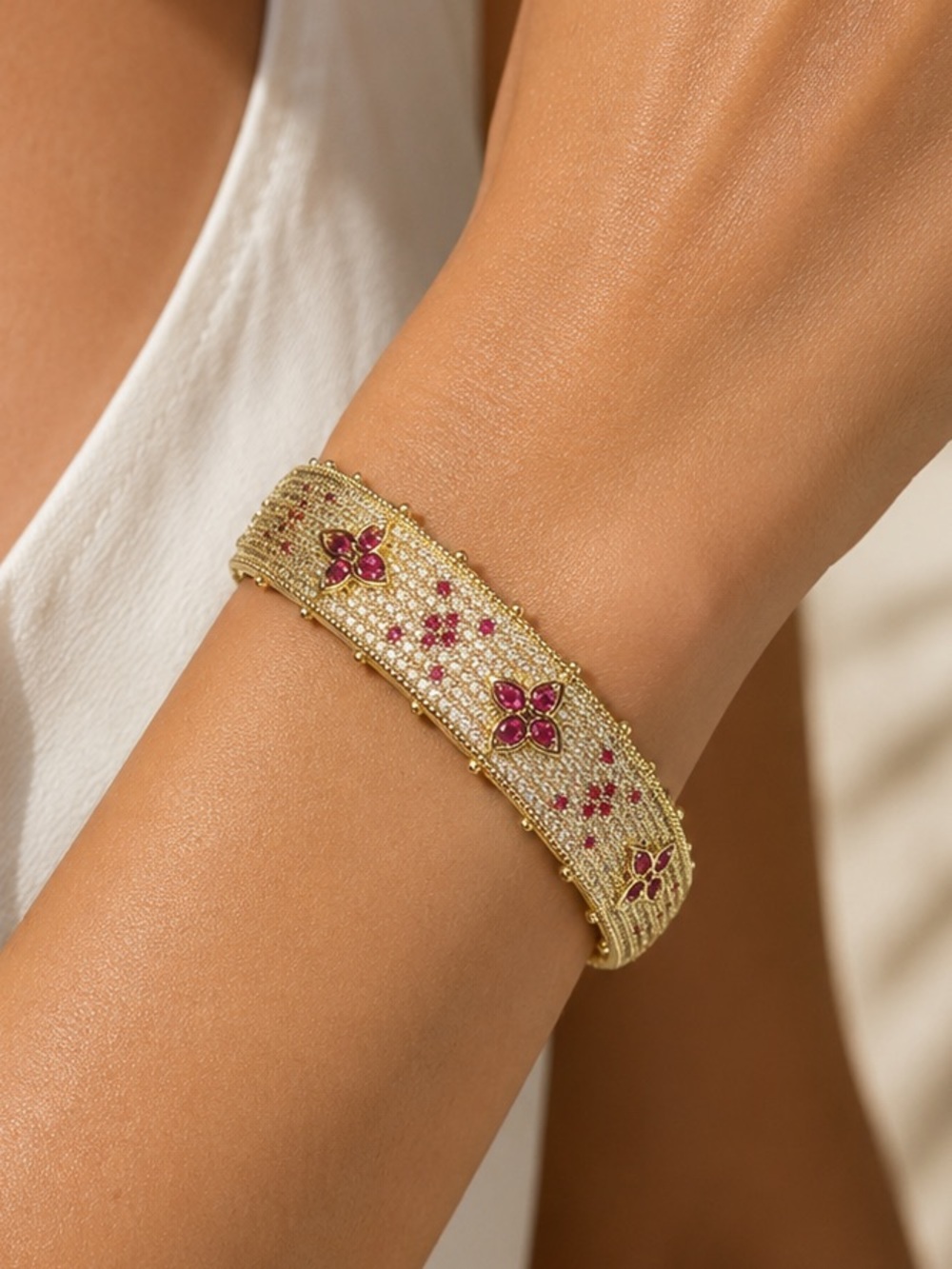 eye candy Gold-Tone Bracelet with Pink Gem Floral Motifs